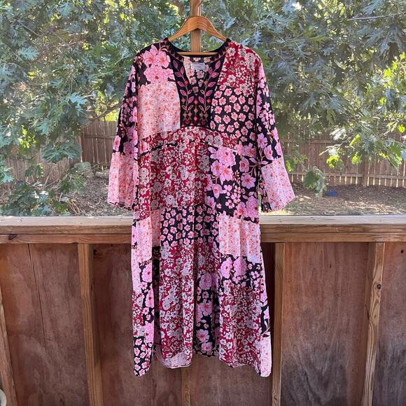 Johnny Was Workshop Flora Tie Back Midi Dress Pink Floral Size XL - Picture 4 of 14